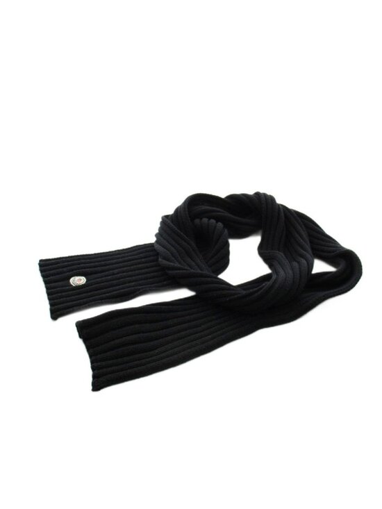 Moncler Rib knitted virgin wool scarf|C2093000240003510999 Moncler Sciarpa Scarf Rib Logo Wool Black